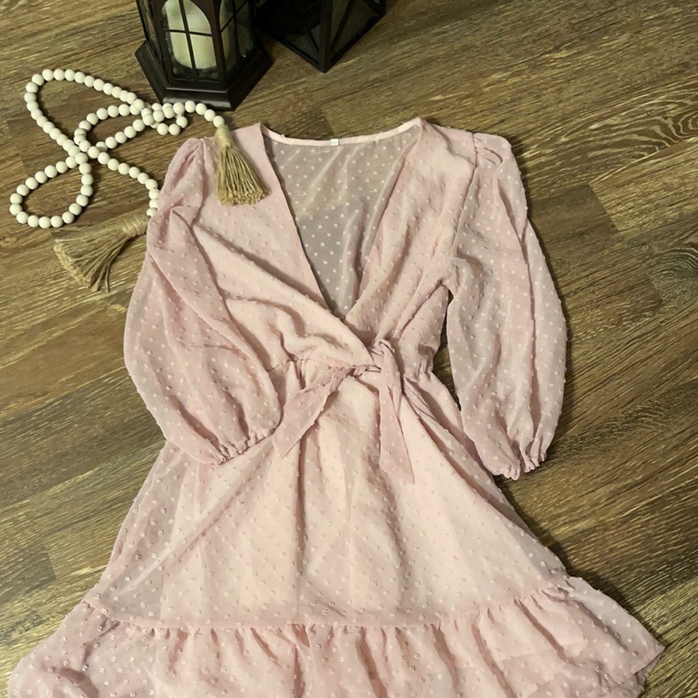Cottagecore pink sheer long sleeve dress